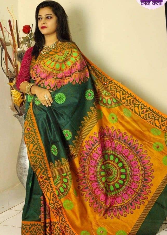 Block Printed Dhupian Silk Saree